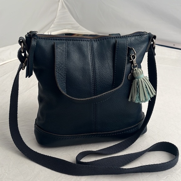 The Sak Bags The Sak Navy Blue Leather Dual Handle Zip Top Tote